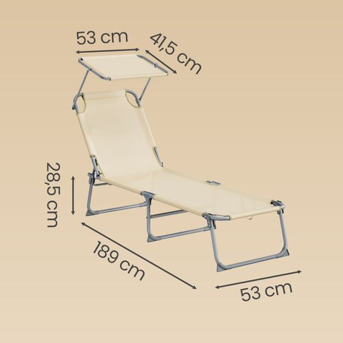 Transats Pliants Extérieur, Dossier Et Pare-soleil Réglables, Chaises Longues, Lot De 2, Beige