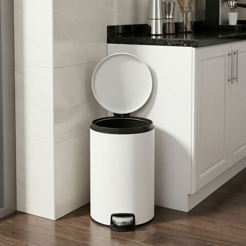 Poubelle à Pédale, Rond, Seau Intérieur Amovible, Fermeture En Douceur, 20 L, Blanc