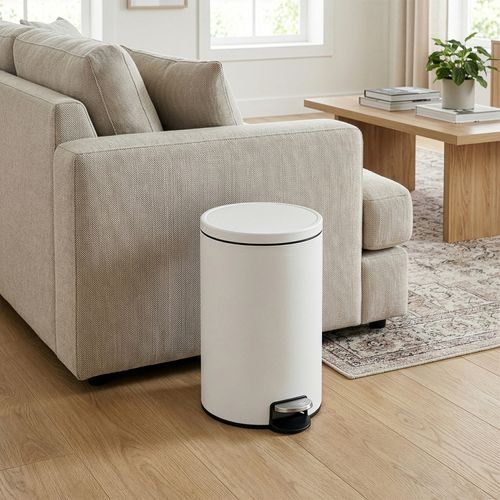 Poubelle à Pédale, Rond, Seau Intérieur Amovible, Fermeture En Douceur, 20 L, Blanc