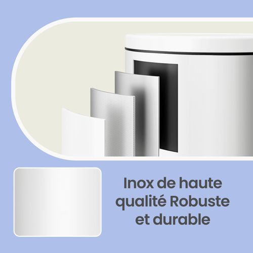 Poubelle à Pédale, Rond, Seau Intérieur Amovible, Fermeture En Douceur, 20 L, Blanc