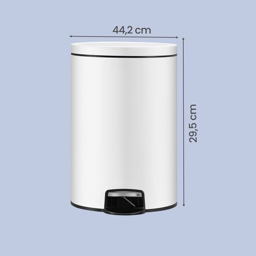 Poubelle à Pédale, Rond, Seau Intérieur Amovible, Fermeture En Douceur, 20 L, Blanc