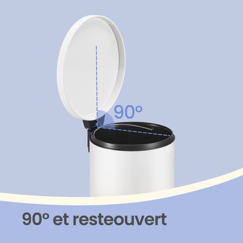 Poubelle à Pédale, Rond, Seau Intérieur Amovible, Fermeture En Douceur, 20 L, Blanc