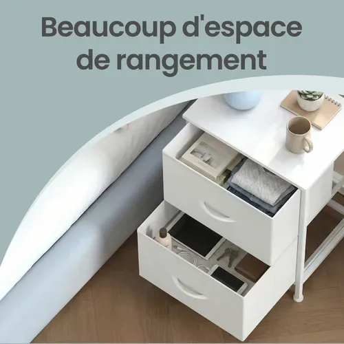 Table De Chevet Avec 2 Tiroirs, Lot De 2, Pour Chambre, Blanc