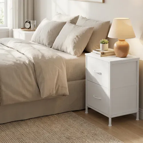 Table De Chevet Avec 2 Tiroirs, Lot De 2, Pour Chambre, Blanc