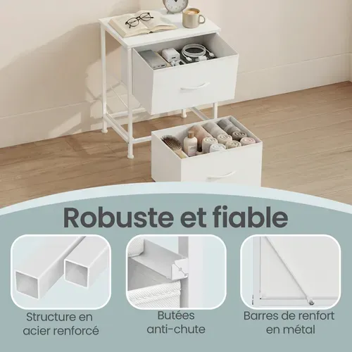 Table De Chevet Avec 2 Tiroirs, Lot De 2, Pour Chambre, Blanc