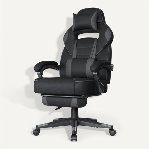 Fauteuil De Bureau Ergonomique, Chaise Gaming Avec Appui-tête, Réglable En Hauteur, Noir Et Gris