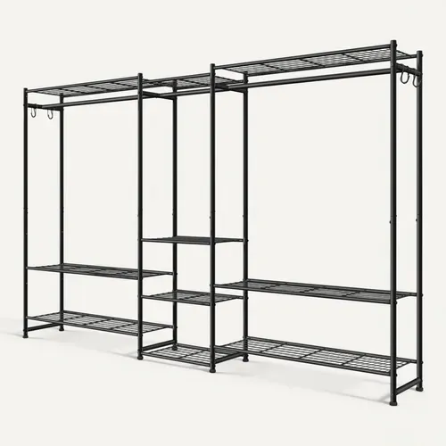 Portemanteau Métallique Ouvert, Armoire Avec 3 Tringles Et 10 étagères, Pour Chambre, Entrée, Noir
