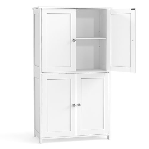 Armoire Haute De Rangement, Meuble De Cuisine Avec 4 Portes, 2 Étagères Réglables, Blanc