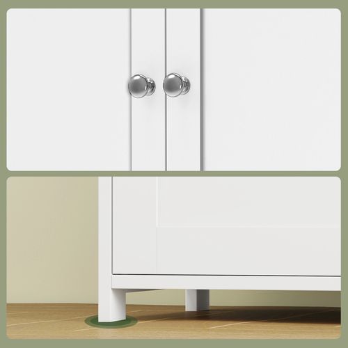 Armoire Haute De Rangement, Meuble De Cuisine Avec 4 Portes, 2 Étagères Réglables, Blanc