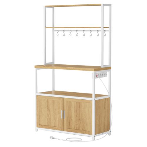 Meuble De Rangement Cuisine, Plan De Travail De 90 Cm De Hauteur, Avec 8 Crochets, Doré Et Blanc