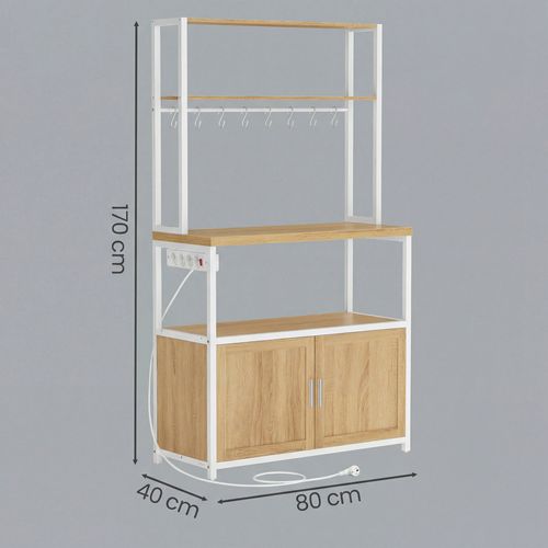 Meuble De Rangement Cuisine, Plan De Travail De 90 Cm De Hauteur, Avec 8 Crochets, Doré Et Blanc