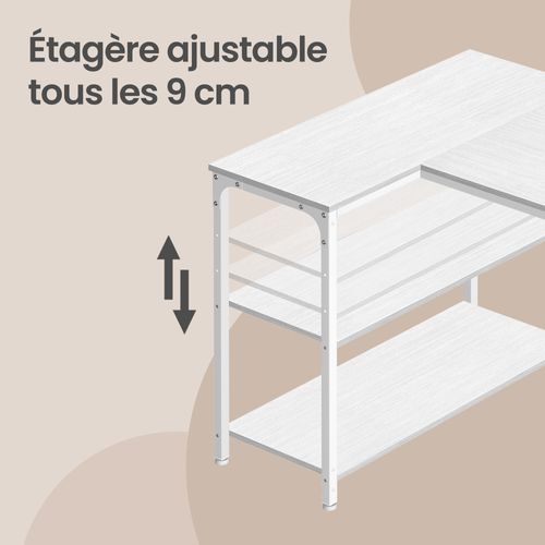 Bureau En L, Étagères Réglables Avec Rangement, 120 X 80 Cm, Blanc