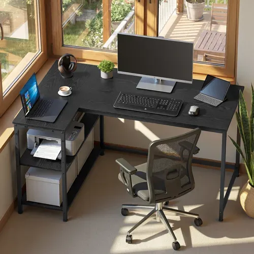 Bureau En L, Étagères Réglables Avec Rangement, 120 X 80 Cm, Noir