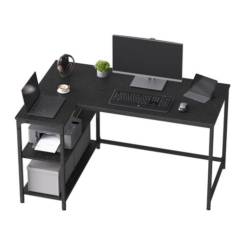 Bureau En L, Étagères Réglables Avec Rangement, 120 X 80 Cm, Noir