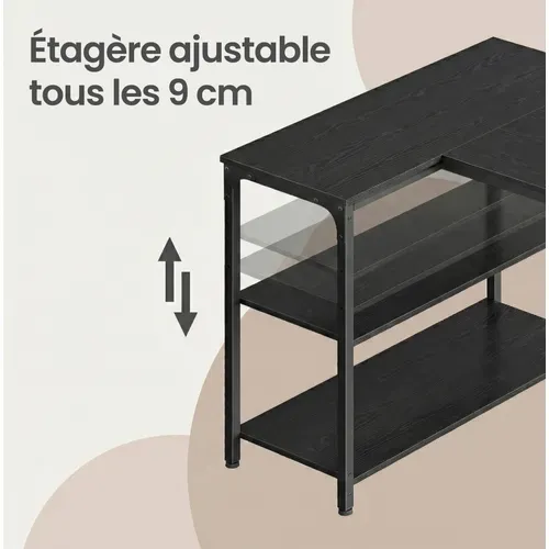 Bureau En L, Étagères Réglables Avec Rangement, 120 X 80 Cm, Noir