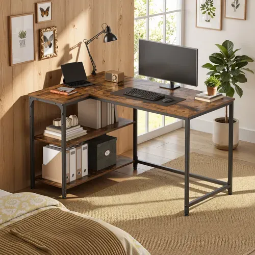 Bureau En L, Étagères Réglables Avec Rangement, 110 X 80 Cm, Marron