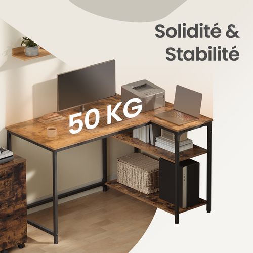 Bureau En L, Étagères Réglables Avec Rangement, 110 X 80 Cm, Marron
