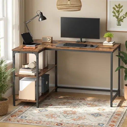 Bureau En L, Étagères Réglables Avec Rangement, 110 X 80 Cm, Marron