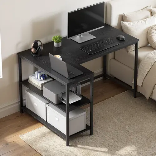 Bureau En L, étagères Réglables Avec Rangement, 110 X 80 Cm, Noir