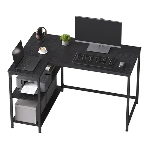 Bureau En L, étagères Réglables Avec Rangement, 110 X 80 Cm, Noir