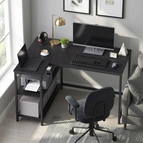Bureau En L, étagères Réglables Avec Rangement, 110 X 80 Cm, Noir
