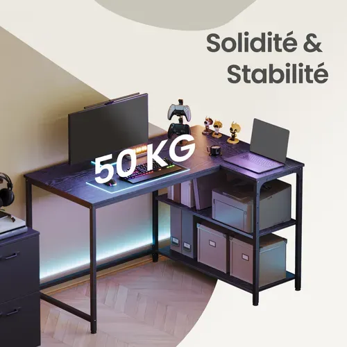 Bureau En L, étagères Réglables Avec Rangement, 110 X 80 Cm, Noir