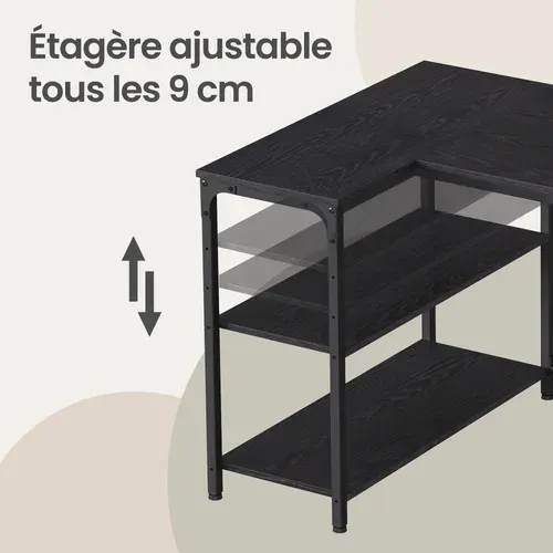 Bureau En L, étagères Réglables Avec Rangement, 110 X 80 Cm, Noir