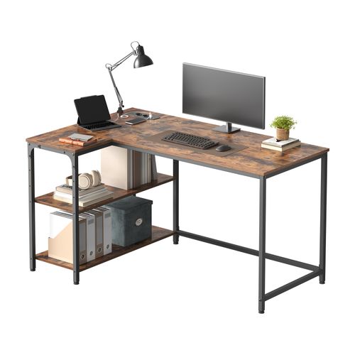 Bureau En L, Étagères Réglables Avec Rangement, Prises Électriques Et Ports USB, 120 X 80 Cm, Marron