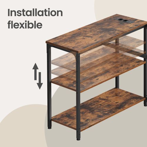 Bureau En L, Étagères Réglables Avec Rangement, Prises Électriques Et Ports USB, 120 X 80 Cm, Marron