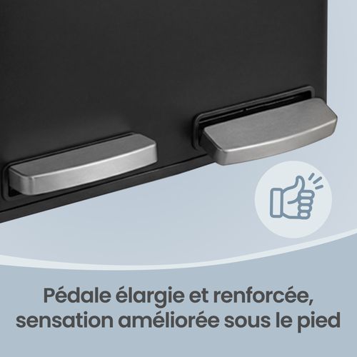 Poubelle à Pédale 2 X 15 L, Tri Sélectif, Seaux Amovibles, Acier, Pour Cuisine, Noir