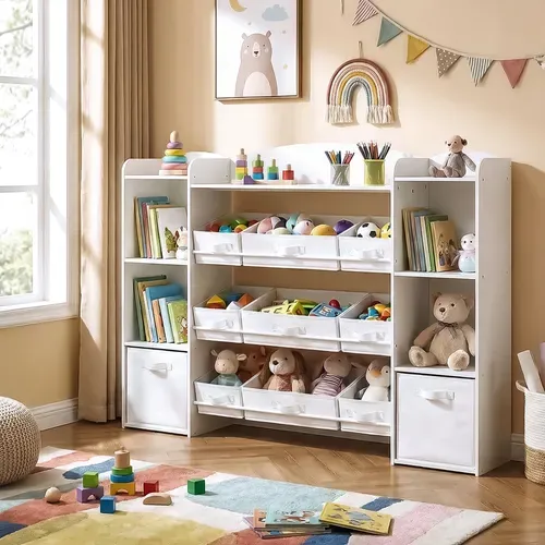 Meuble De Rangement Pour Jouets Enfants, étagère Montessori Avec Paniers Et Bacs, Blanc