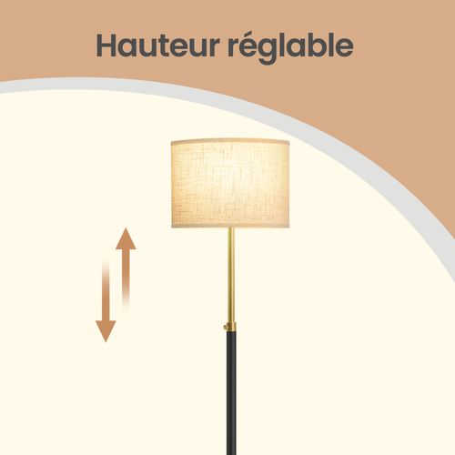 Lampadaire Réglable En Hauteur, 140–170 Cm, Avec Interrupteur Au Pied, Douille E27, Noir