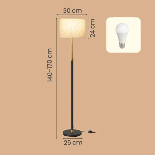 Lampadaire Réglable En Hauteur, 140–170 Cm, Avec Interrupteur Au Pied, Douille E27, Noir
