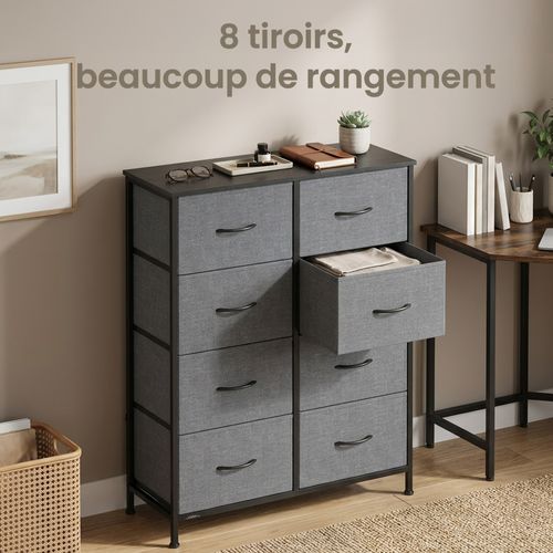 Commode, 8 Tiroirs En Tissu Non-tissé, Pour Chambre, Gris