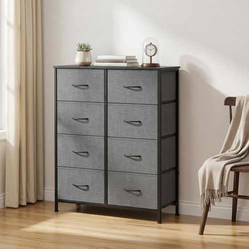 Commode, 8 Tiroirs En Tissu Non-tissé, Pour Chambre, Gris