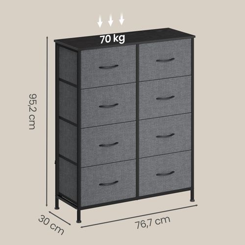 Commode, 8 Tiroirs En Tissu Non-tissé, Pour Chambre, Gris