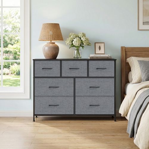 Commode, 7 Tiroirs En Tissu Non-tissé, Pour Chambre, Gris