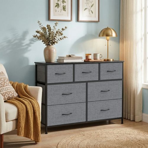 Commode, 7 Tiroirs En Tissu Non-tissé, Pour Chambre, Gris