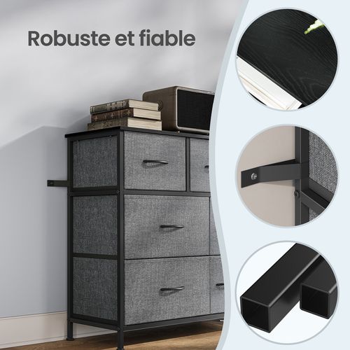 Commode, 7 Tiroirs En Tissu Non-tissé, Pour Chambre, Gris