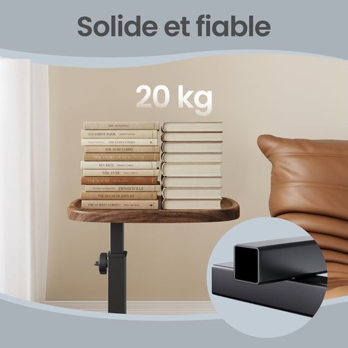 Table De Chevet Réglable En Hauteur, En Forme De C, 30 X 40 X 69 Cm, Marron Et Noir