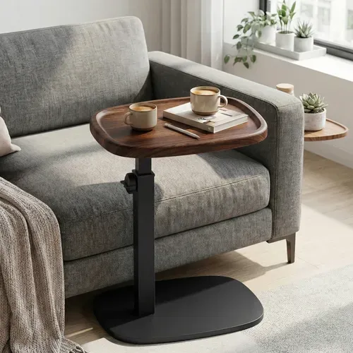 Table De Chevet Réglable En Hauteur, En Forme De C, 30 X 40 X 69 Cm, Marron Et Noir