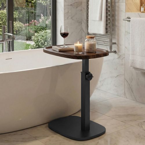 Table De Chevet Réglable En Hauteur, En Forme De C, 30 X 40 X 69 Cm, Marron Et Noir