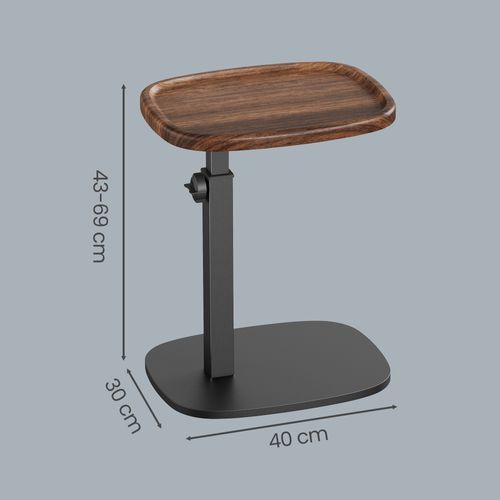 Table De Chevet Réglable En Hauteur, En Forme De C, 30 X 40 X 69 Cm, Marron Et Noir