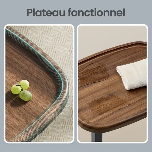 Table De Chevet Réglable En Hauteur, En Forme De C, 30 X 40 X 69 Cm, Marron Et Noir