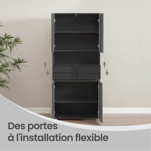 Colonne De Rangement Salle De Bain, Meuble Avec Étagères Réglables, 30 X 60 X 170 Cm, Noir