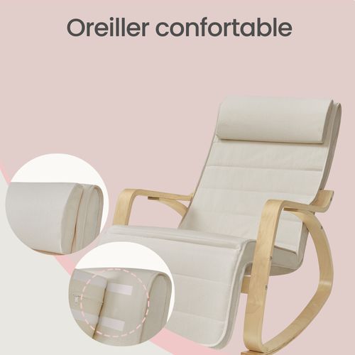 Fauteuil à Bascule Avec Repose-pieds, Réglable Sur 5 Niveaux, Beige Et Naturel