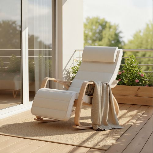 Fauteuil à Bascule Avec Repose-pieds, Réglable Sur 5 Niveaux, Beige Et Naturel