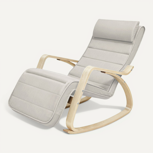 Fauteuil à Bascule Avec Repose-pieds, Réglable Sur 5 Niveaux, Beige Et Naturel