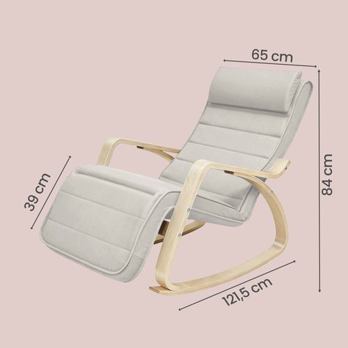 Fauteuil à Bascule Avec Repose-pieds, Réglable Sur 5 Niveaux, Beige Et Naturel
