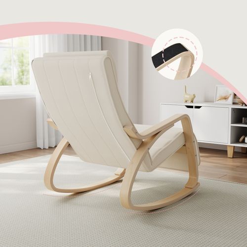 Fauteuil à Bascule Avec Repose-pieds, Réglable Sur 5 Niveaux, Beige Et Naturel